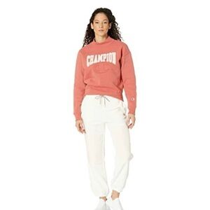 Champion Reverse Weave Quilted Mock Neck Crew Sweatshirt in Picante Pink women M